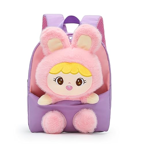 MIDSuN Kleiner Kinderrucksack,Abnehmbarer Plüsch Puppe Kindergartenrucksack,Nettes Mädchen Rucksack Kindertasche für 2-5 Jährige Kindergarten Mädchen (Violett Ⅱ) von MIDSuN