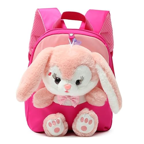 MIDSuN Kleiner Kinderrucksack,Abnehmbarer Plüsch Puppe Kindergartenrucksack,Süßes Kaninchen Kindergarten Rucksack Kindertasche für 2-5 Jährige Kindergarten Junge und Mädchen (Rosenrot) von MIDSuN