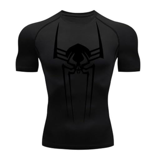 MIDUNU Männer Spider Kurzarm-T-Shirt atmungsaktiv schnell trocknend Sport Top Bodybuilding Trainingsanzug Kompressionshemd Fitness Männer,20,L von MIDUNU