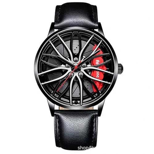 MIDYUID Herren Uhren Hohl Auto Rad Felgen Nabe Uhr Wasserdicht Sport Uhr Armbanduhren für Herren Geschenke (Red-03) von MIDYUID
