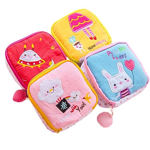 MIEDEON 2 PCS Cartoon Damenbinden-Aufbewahrungstasche mit Reißverschluss Tampontasche Mädchen Periodentasche Praktisch Schlüsseltasche (4.3X1.7In,Rot Blau) von MIEDEON