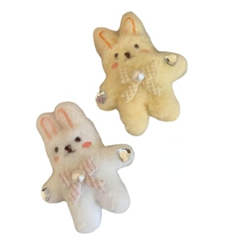 MIEDEON 2 PCS Cartoon Kaninchen Haarklammer Kinder Maedchen Haar-Clips Süß Haarklammer Plüsch Haarclip Kinder Perlen Haarschmuck (2 Pack,Weiss) von MIEDEON