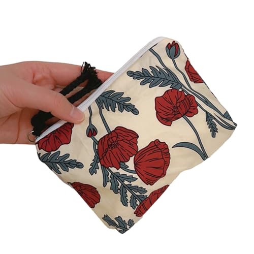 MIEDEON 2 PCS Segeltuch Stoff Periodentasche Süß Münztaschen Mädchen Damen Tragtasche Büro Schule Tampontasche Blumenmotiv (3.9X3.9In,D) von MIEDEON