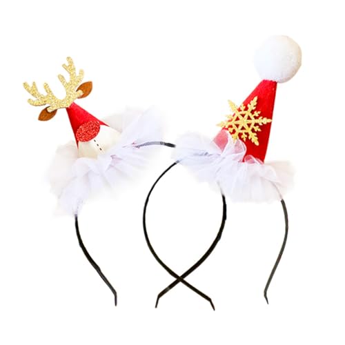 MIEDEON 2 PCS Süß Make-up Stirnband Gaze-Rock Haarschmuck Mädchen Kinder Weihnachten Stirnband Haar-Clips Weihnachtenhut Haarband (Rot,One Size) von MIEDEON