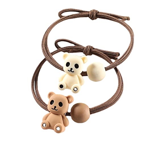 MIEDEON 2 Pack Haarseile Elastisches Haargummis Cartoon Panda Haarseile für Mädchen Kinder Niedlich Haarbänder Haar Accessoire (Beige,One Size) von MIEDEON