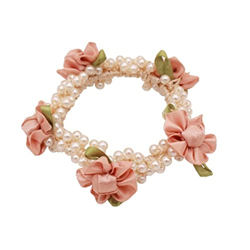 MIEDEON 2 Pack Haarseile Perle Haarreife Haarringe Sommer Haarseil Süß Haarseil Armband Mädchen Haarseil Haarringe mit Perle (Rosa Beige,One Size) von MIEDEON