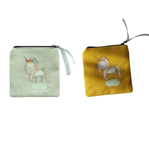 MIEDEON 2 Packung Einhorn Tampon Aufbewahrungsbeutel Damenbinden Tasche Cartoon Periodentasche Multifunktion Portemonnaie Tasche (5.1X5.2In,Zufaellig Farbe) von MIEDEON