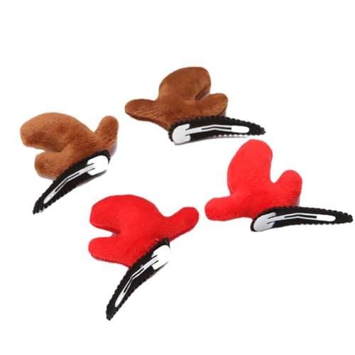 MIEDEON 4 Stück Süß Haarclips Mädchen Kinder Haarspangen Weihnachten Haarklammer Geweih Haarschmuck Weihnachten Geschenk (Braun,2.1X2.3In) von MIEDEON