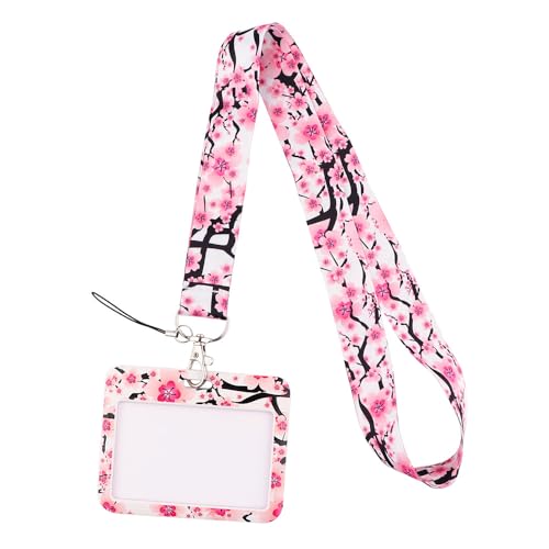 MIEDEON Blumen Kartenhalter Schule Kartenhülle Ausweishülle Kartenhülle Schutzhüllen mit Lanyard Schiebe Karte Lagerung (Rosa,3.9X3.1In) von MIEDEON