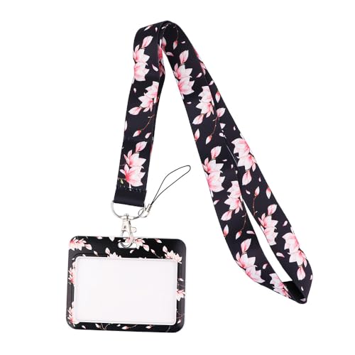 MIEDEON Blumen Kartenhalter Schule Kartenhülle Ausweishülle Kartenhülle Schutzhüllen mit Lanyard Schiebe Karte Lagerung (Schwarz,3.9X3.1In) von MIEDEON