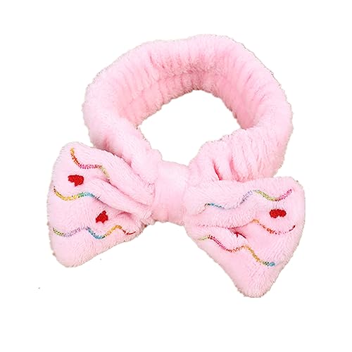 MIEDEON Bowknot Haarband Abschmink Stirnbänder 2 Stück Plüsch Haarbänder Süß Gesichtshaarband Gesicht Waschen Haarschmuck Damen Geschenk (7.8X2.3In,Rosa) von MIEDEON