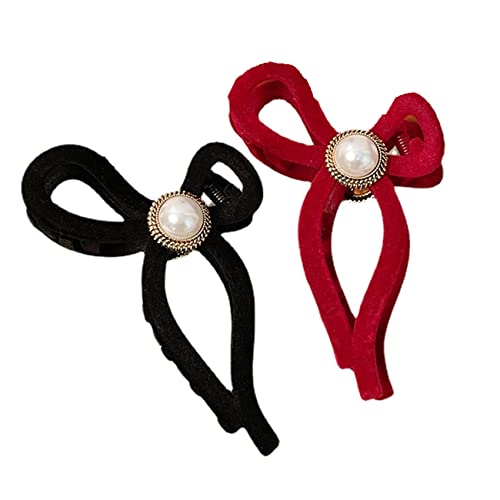 MIEDEON Bowknot Haarspange Krallenklammern Elegant Haarspangen Damen Frauen Krallenklammern Perle Spangen für Haare (Schwarz,4.5In) von MIEDEON