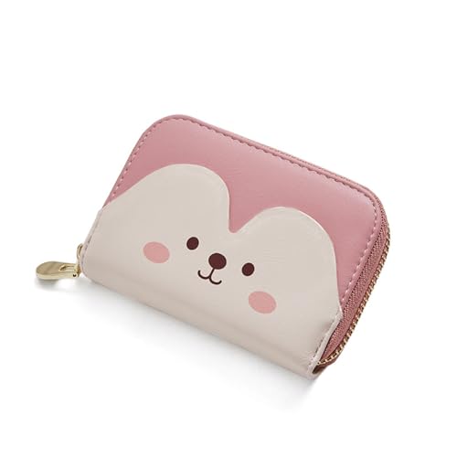 MIEDEON Damen Mädchen Kartentasche ID Karte Tasche Mehrere Fächer Geldbörse Cartoon Münztaschen mit Reißverschlüsse (Rosa,9 Fächer) von MIEDEON