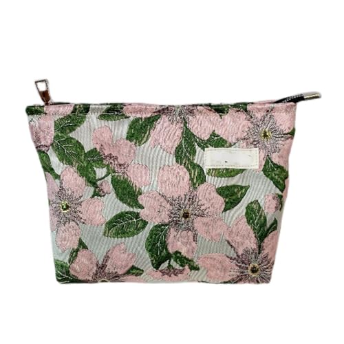 MIEDEON Damen Mädchen Make Up Tasche Süß Schminktasche Polyester Kosmetikbeutel Einzigartiges Design Aufbewahrungstasche Blumenmotiv (Rosa,10.6X7In) von MIEDEON