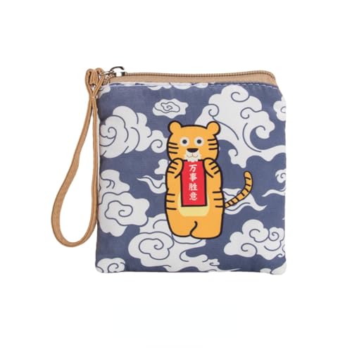 MIEDEON Damenbinde Organizer Cartoon Tigermuster Schlüsseltasche Mädchen Tampon Aufbewahrungsbeutel Tampontasche Reisen Schule Unterweg (5.1X5.5In,Blau) von MIEDEON