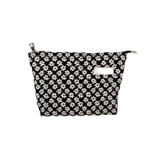 MIEDEON Frauen Damen Blumenmotiv Schminkbeutel Tragbar Süß Kosmetiktasche Make Up Tasche Elegant Schminktasche Reisen Make Up Tasche (Schwarz,9X5.1In) von MIEDEON