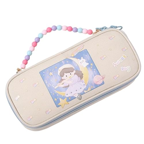 MIEDEON Große Aufbewahrung Schreibwaren Tasche Mädchen Studeten Süß Federmäppchen Stiftetasche Cartoon Federtasche Oxford Stoff (Beige,7.8X3.5In) von MIEDEON