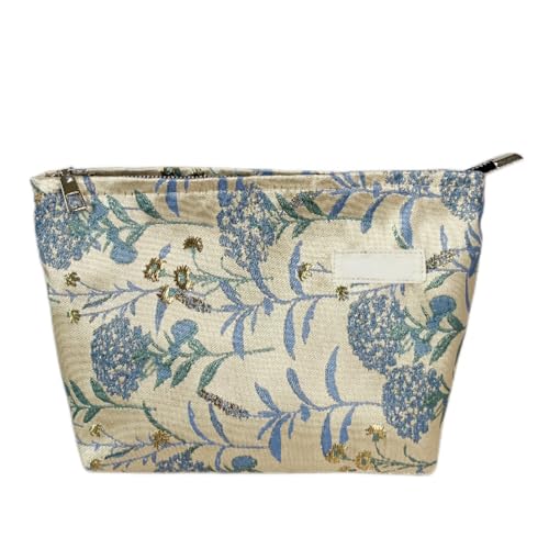 MIEDEON Große Kapazität Make Up Tasche Elegant Tragtasche Unterweg Flugzeug Kosmetiktasche Retro Damenbindentasche Frauen (Blau,10.6X7In) von MIEDEON