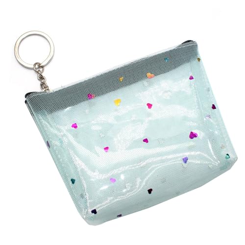 MIEDEON Herzform Geldtasche 2 PCS Kleingeldbörse Süß Geldbörse Transparent Kosmetiktasche Mini Aufbewahrungstasche (Blau,4.9X3.5In) von MIEDEON