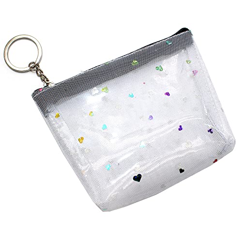 MIEDEON Herzform Geldtasche 2 PCS Kleingeldbörse Süß Geldbörse Transparent Kosmetiktasche Mini Aufbewahrungstasche (Weiss,4.9X3.5In) von MIEDEON