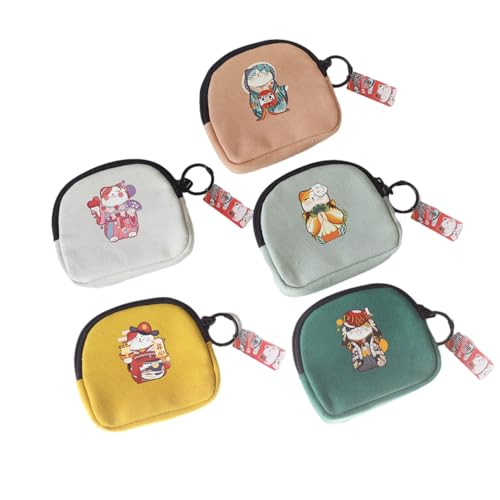 MIEDEON Japanischer Stil Kleingeldbörse Cartoon Münztaschen 2 Pcs Karten Tasche mit Reißverschlüsse Portemonnaie Tasche Alltag Outdoor (Grau+Rosa,3.7X4.3In) von MIEDEON