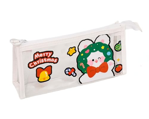 MIEDEON Jungen Mädchen Stiftetasche Transparentes Bleistifttasche Cartoon Federmäppchen Weihnachten Stiftemappe 2 PCS Federtasche (Weiss,8.8X4.3In) von MIEDEON