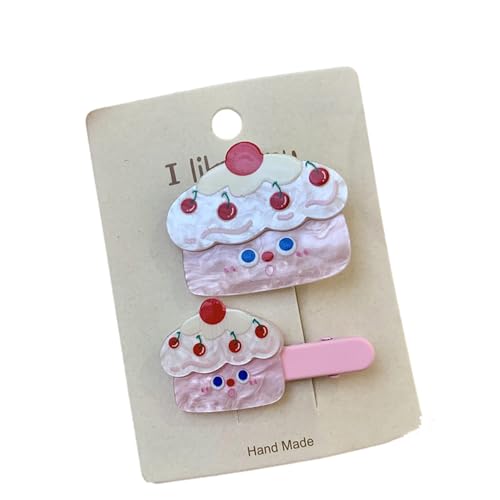 MIEDEON Kinder Geburstaggeschenk Haarklammer Personalisierte Haarclips Mädchen Kinder Haarnadel Süß Haarklammer Cartoon Kuchen-Haarclip 4 PCS (Rosa,OneSize) von MIEDEON