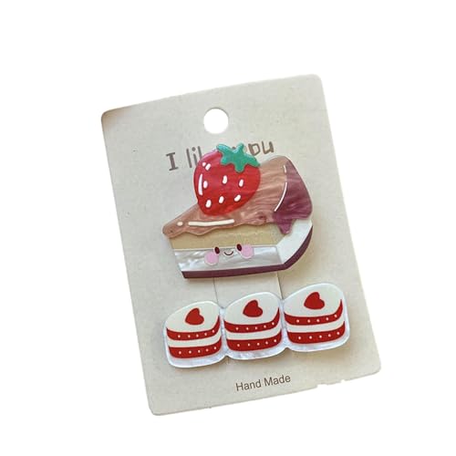 MIEDEON Kinder Geburstaggeschenk Haarklammer Personalisierte Haarclips Mädchen Kinder Haarnadel Süß Haarklammer Cartoon Kuchen-Haarclip 4 PCS (Rot,OneSize) von MIEDEON