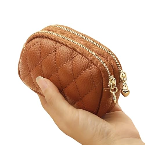 MIEDEON Klein Handtasche Elegant Kleingeldbörse Geldtasche mit Reißverschluss Münztaschen Modisch Portemonnaie Tasche Damen Kartenhüllen (Braun,4.5X3.3In) von MIEDEON