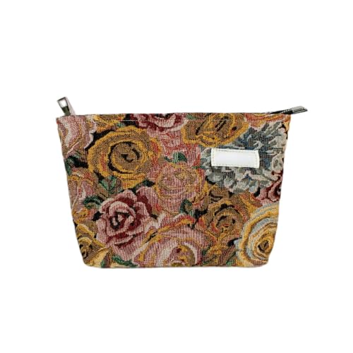 MIEDEON Kosmetiktüte Make Up Tasche Elegant Kosmetiktasche Frauen Damen Aufbewahrungstasche Reisen Unterweg Kosmetikbeutel Blumenmotiv (Braun,10.6X7In) von MIEDEON