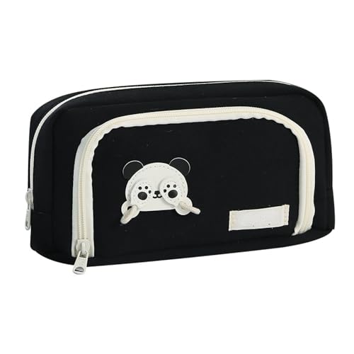 MIEDEON Kreativ Schreibwarentasche Stiftetasche Cartoon Panda Federmäppchen Große Aufbewahrung Bleistifttasche Niedlich Kinder Unisex Geschenk (Schwarz,8.2X3.1X4.7In) von MIEDEON