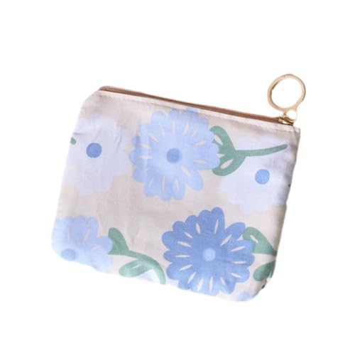 MIEDEON Mädchen Damen Süß Tampontasche Unterweg Tragtasche Blumenmotiv Periodentasche Niedlich Damenbinde Organizer Lippenstifttasche (4.9X4.1In,Blau) von MIEDEON