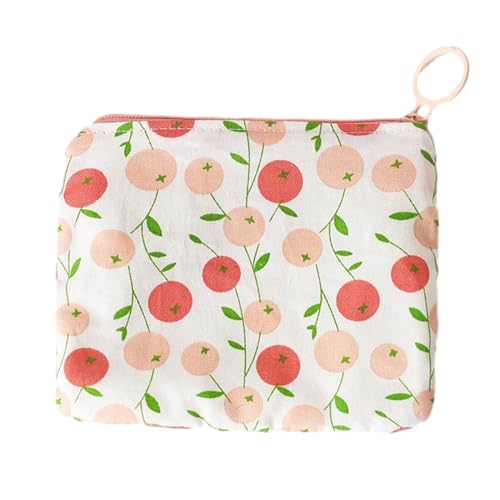 MIEDEON Mädchen Frauen Unterweg Tragtasche Süß Tampontasche Obstmotiv Periodentasche Niedlich Damenbinde Organizer Make UpTasche (4.9X4.1In,Rosa) von MIEDEON