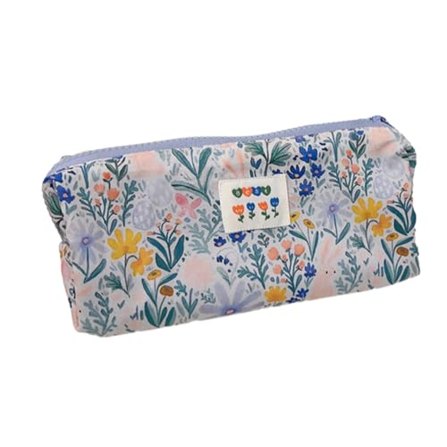 MIEDEON Mädchen Stiftetasche Klein Frisch Schreibwarentasche Blumen Motiv Bleistifttasche Süß Make Up Tasche aus Segeltuch Stoff (Blau A,7.8X2.7In) von MIEDEON