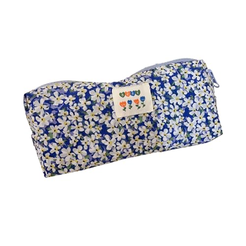 MIEDEON Mädchen Stiftetasche Klein Frisch Schreibwarentasche Blumen Motiv Bleistifttasche Süß Make Up Tasche aus Segeltuch Stoff (Blau B,7.8X2.7In) von MIEDEON