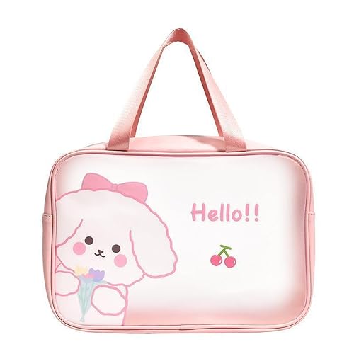 MIEDEON Make Up Tasche mit Griff Damen Kosmetiktasche große Kapazität Kosmetiktasche Niedlich Schminkbeutel Süß Kosmetiktasche (12.2X7.8X3.9In,Rosa) von MIEDEON