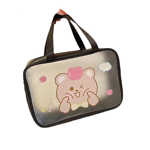 MIEDEON Make Up Tasche mit Griff Damen Kosmetiktasche große Kapazität Kosmetiktasche Niedlich Schminkbeutel Süß Kosmetiktasche (12.2X7.8X3.9In,Schwarz) von MIEDEON