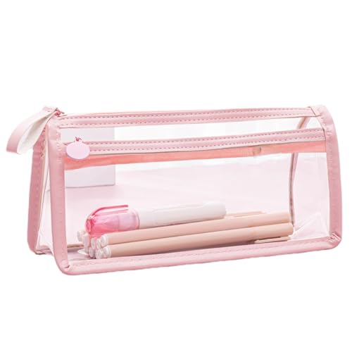 MIEDEON Modisch Federmäppchen Transparente Schreibwarentasche Minimalistisches Design Stiftetasche Teenager Mäppchen für Schreibwaren (Rosa,4.3X8.6In) von MIEDEON