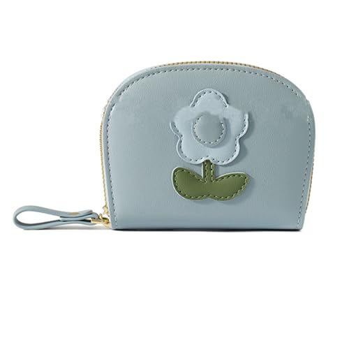 MIEDEON PU Leder Handtasche Damen Frauen Geldbörsen mit Blumen Motiv Portemonnaie Tasche Elegant Münztasche Mini Aufbewahrungstasche (Blau,4.5X3.5X1.1In) von MIEDEON