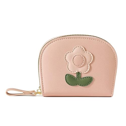 MIEDEON PU Leder Handtasche Damen Frauen Geldbörsen mit Blumen Motiv Portemonnaie Tasche Elegant Münztasche Mini Aufbewahrungstasche (Rosa,4.5X3.5X1.1In) von MIEDEON
