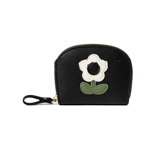 MIEDEON PU Leder Handtasche Damen Frauen Geldbörsen mit Blumen Motiv Portemonnaie Tasche Elegant Münztasche Mini Aufbewahrungstasche (Schwarz,4.5X3.5X1.1In) von MIEDEON