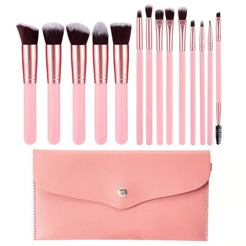 MIEDEON Pinselset Frauen Schmink Pinsel 14-teiliges Make-Up-Pinsel-Set für Gesicht und Augen Foundation Pinsel mit Aufbewahrungstasche (Rosa,One Size) von MIEDEON