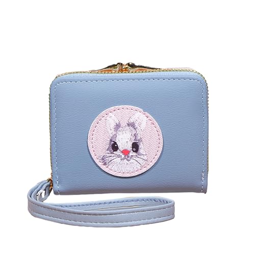 MIEDEON Portemonnaie Tasche PU Leder Geldtasche Damen Süß Münztasche Kleingeld und Busfahrkarten Handtasche Cartoon Kaninchen Kartenhüllen (Blau,3.5X4.3In) von MIEDEON