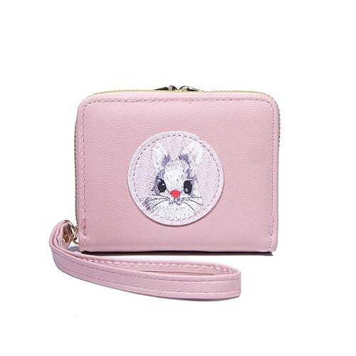 MIEDEON Portemonnaie Tasche PU Leder Geldtasche Damen Süß Münztasche Kleingeld und Busfahrkarten Handtasche Cartoon Kaninchen Kartenhüllen (Rosa,3.5X4.3In) von MIEDEON