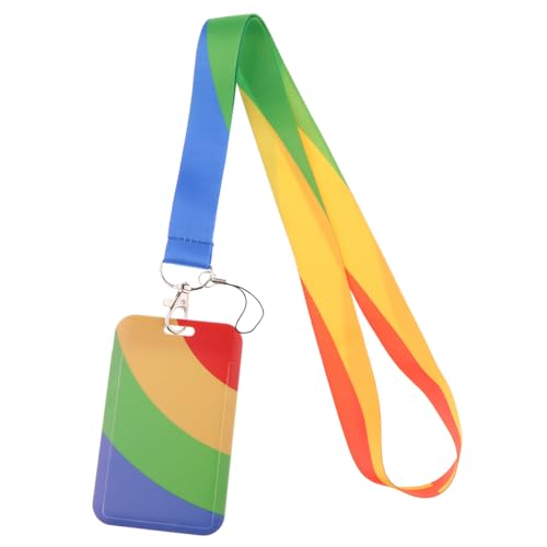 MIEDEON Regenbogen Schutzhüllen mit Lanyard Busskartenschutz Arbeit Schule Outdoor 2 Stück Dekorationskartenschutz Schlüsselband (Bunt A,One Size) von MIEDEON