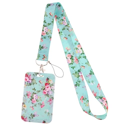 MIEDEON Schule Bus Schutzhüllen Ausweishalter Blumen Kartenhülle mit Lanyard 2 Stück Foto-Abdeckung Praktisch Kartenabdeckung (Blau,4.3X2.7In) von MIEDEON