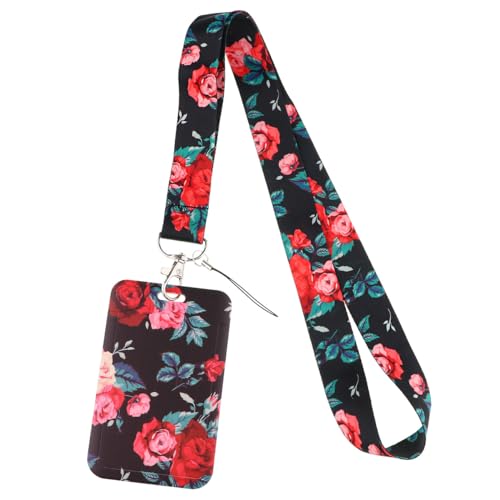 MIEDEON Schule Bus Schutzhüllen Ausweishalter Blumen Kartenhülle mit Lanyard 2 Stück Foto-Abdeckung Praktisch Kartenabdeckung (Rot,4.3X2.7In) von MIEDEON