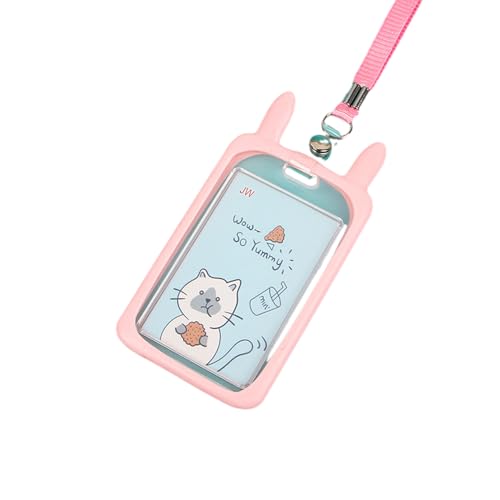 MIEDEON Schule ID-kardhalter 2 Packung Kartenabdeckung Kinder Niedlich Karten Hülle Hanging Card Cover Karten Abdeckung (Rosa,5.5X2.8In) von MIEDEON