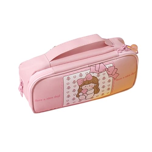 MIEDEON Schulmäppchen Große Aufbewahrung Bleistifttasche Mädchen Kinder Studenten Stiftetasche Süß Bleistifttasche Niedlich Federtasche mit Griff (Rosa,9.2X4.1In) von MIEDEON