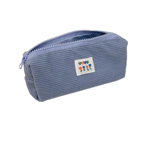 MIEDEON Stiftemappe Klein Frisch Schreibwarentasche Blau Bleistifttasche Süß Stiftetasche Mädchen Schreibtisch-Organisator Segeltuch Stoff (Blau A,7.8X2.7In) von MIEDEON